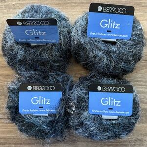 BERROCO Glitz Lot of 4 70 yds Skeins Yarn Made in Italy Color 9711 Silver Blue